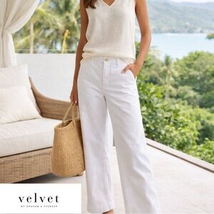 Velvet by Graham & Spencer White 100% Cotton Wide Leg Spring Summer Pants 6